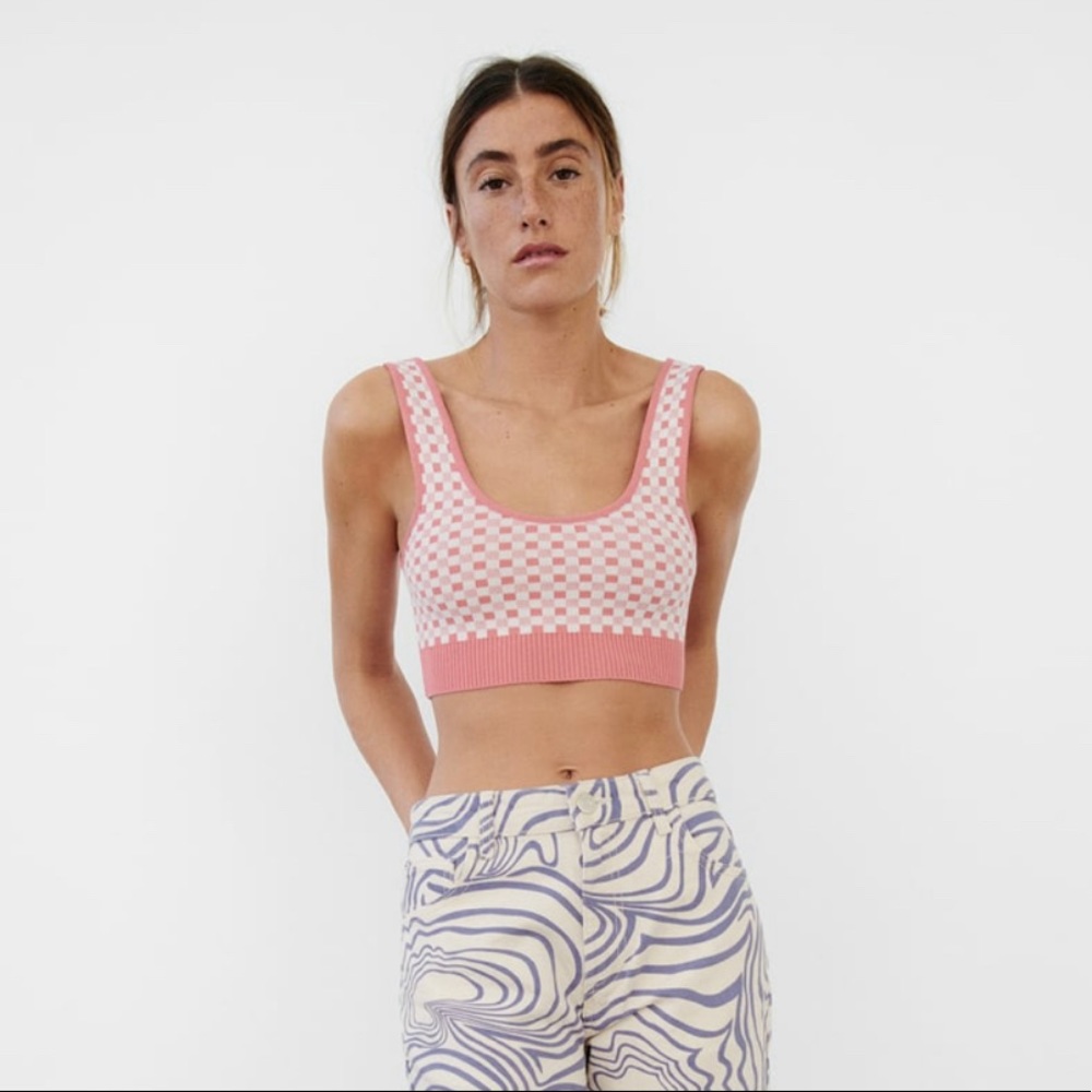 GINGHAM KNIT CROP TOP